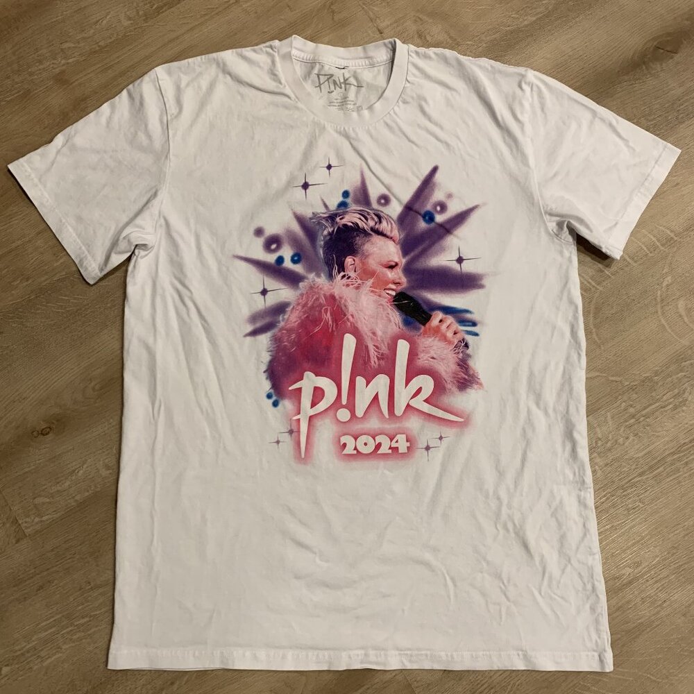 Pink P!nk 2024 Tour Concert Double Sided White Shirt Men's Large L Tee Singer